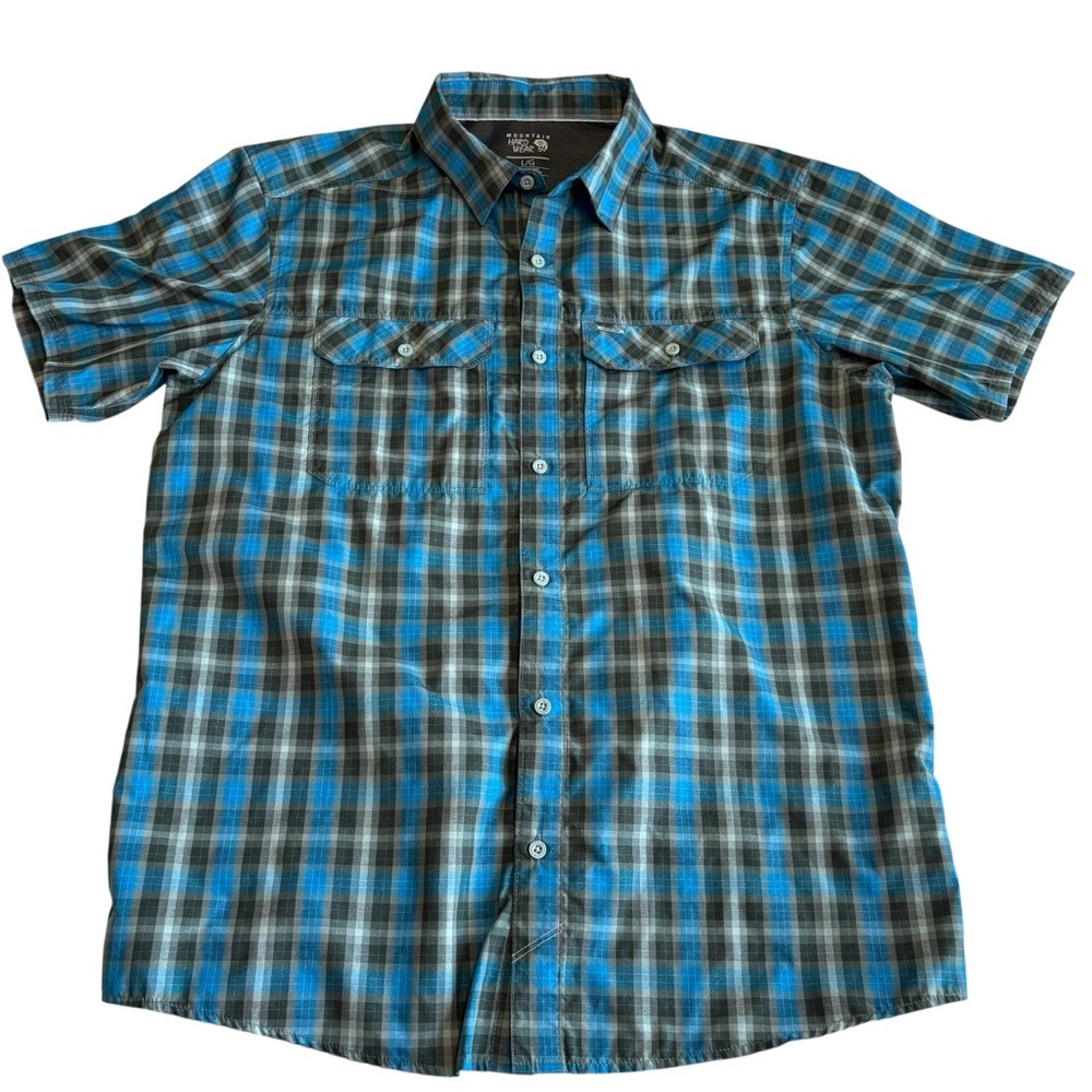 Mountain Hardwear Plaid Button Up Shirt Mens Large Blue Hiking Outdoor